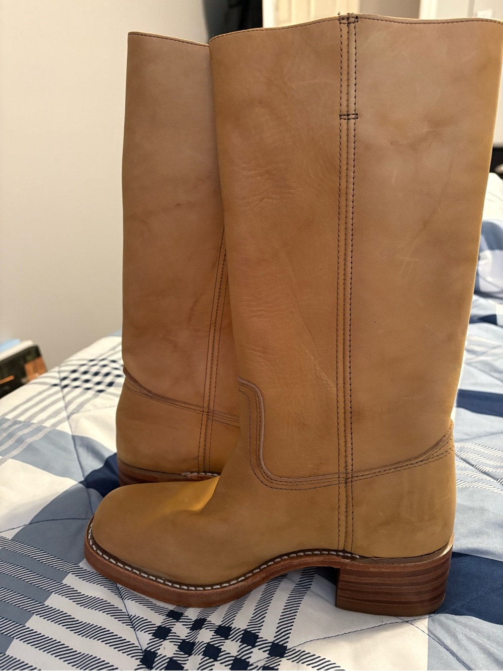 Frye Tan Leather Mid-Calf Heeled Boots